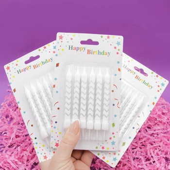 Свічки на торт на день народження Happy birthday!, Святкові білі з сріблом 6шт