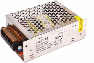 Блок питания металл для светодиодной ленты 100W 12V IP20 115x78x37mm LEMANSO LM824 Метал 12V/8.3A