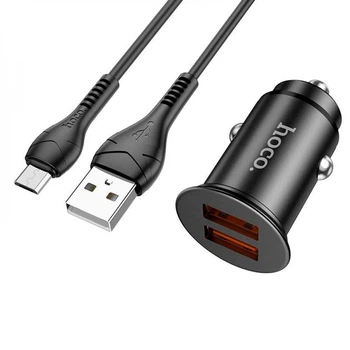 Зарядне автомобільне Hoco NZ1 (2USB/36W/QC3.0) Адаптер автомобільний + кабель USB to microUSB для пристроїв Чорний