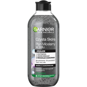 Płyn-żel micelarny Garnier Pure Skin z węglem do cery tłustej 400 ml (3600542453745)