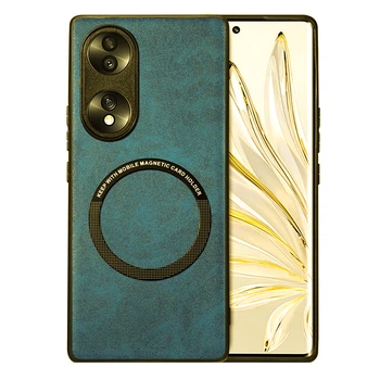 Кожаный чехол - накладка Leather Hybrid Case для Honor 90 с металлической вставкой green