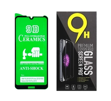 Протиударна захисна плівка Ceramics для Huawei Y6 2019, Y6 Prime 2019, Y6 Pro 2019, Y6s, Honor 8A, 8A Pro, 8A Prime, Enjoy 9e керамічна плівка, на весь дисплей, глянцева, чорна рамка