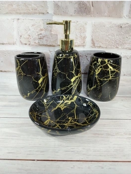 Набір аксесуарів для ванної кімнати Stenson Black marble керамика 4 предмета Чорний мармур