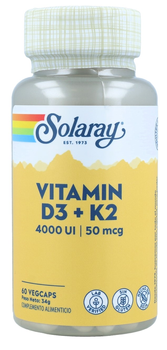 Вітаміни Solaray Vitamin D3 + K2 60 Vcaps 4000 Ui (76280733426)