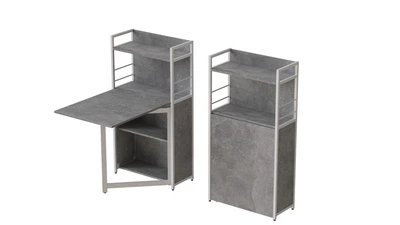 Стол книжка с этажеркой Практик 1 Ferrum-decor 1200x640x990 Белый металл ДСП Бетон 16 мм (PRA114)