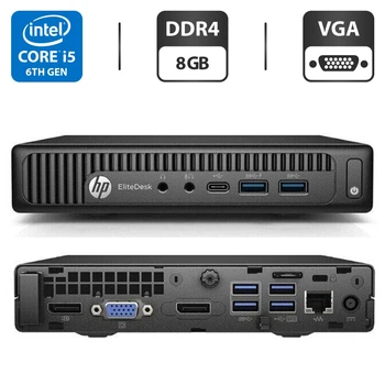 Неттоп HP EliteDesk 800 G2 USFF / Intel Core i5-6500T (4 ядра по 2.5 - 3.1 GHz) / 8 GB DDR4 / 500 GB HDD / Intel HD Graphics 530 / VGA / Windows 11 Pro + Блок питания б/у