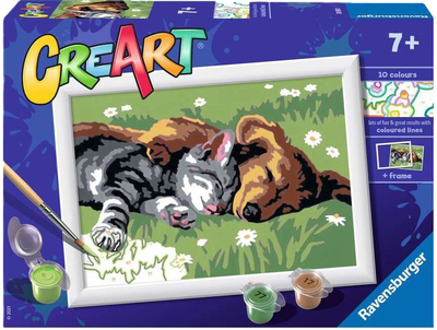 Картина за номерами Ravensburger CreArt для дітей Спляче кошеня із собакою 18 x 13 см (4005556289301)