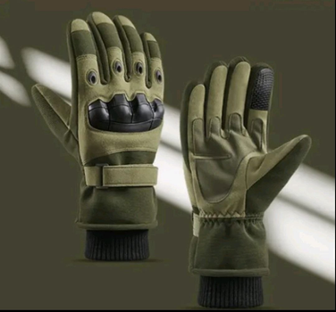 Зимові рукавиці, теплі на флісі універсальні олива XL
