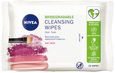 Chusteczki do demakijażu Nivea Biodegradable Cleansing Wipes biodegradowalne łagodzące 25 szt (4005808561179)