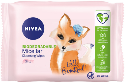 Міцелярні серветки для зняття макіяжу Nivea MicellAir Skin Breathe 3 в 1 біорозкладний догляд за шкірою 25 шт (9005800340180)
