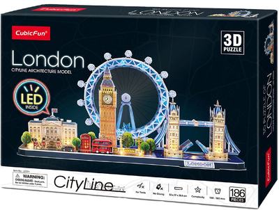 3D Пазл Cubic Fun City line Лондон Led 186 елементів (6944588205324)