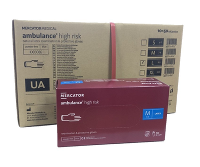 Перчатки синие Ambulance High Risk латекс повышенной прочности M RD10011003 (Ящик 10 пачок)