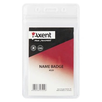 Бейдж Axent вертикальный zip lock 54x82 мм прозрачный