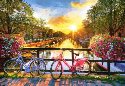 Puzzle Castor Malowniczy Amsterdam z rowerami 1000 elementów (5904438104536)