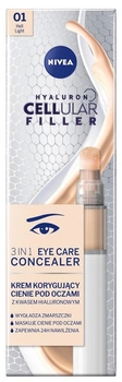 Krem korygujący cienie pod oczami Nivea Hyaluron Cellular Filler 3In1 Eye Care Concealer 01 Light 4 ml (4005900853578)