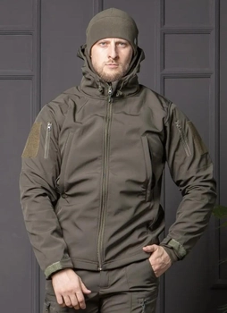 Мужская куртка НГУ Softshell оливковый цвет с анатомическим покроем ветрозащитная 2XL