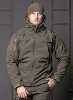 Мужская куртка НГУ Softshell оливковый цвет с анатомическим покроем ветрозащитная S