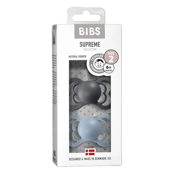 Пустышка BIBS Supreme Iron + BabyBlue Latex 6-36 мес. 2 шт.