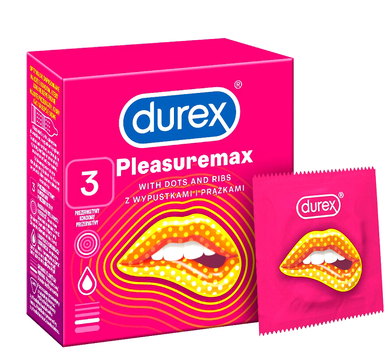Prezerwatywy Durex Pleasuremax z wypustkami prążkami 3 szt (5038483175545)