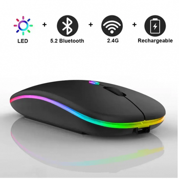 Мышка беспроводная с аккумулятором RGB Bluetooth + 2.4 GHz 1600DPI Izumi Black