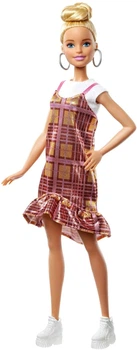 Лялька Барбі Модниця Barbie Fashionistas Doll with Blonde Updo Hair Wearing Pink & Golden Shimmery Plaid Dress 142 (GHW56)