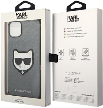 Etui Karl Lagerfeld Saffiano Choupette Head Patch do Apple iPhone 14 Pro Max Silver (3666339077020)