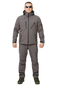 Костюм мужской демисезонный Soft shel на флисе серый 48 брюки куртка с капюшоном с вентиляционным клапаном под мышками ветро - водонепроницаемый