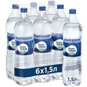 Упаковка мінеральної газованої води BonAqua 1.5 л по 6 пляшок (5449000027757)