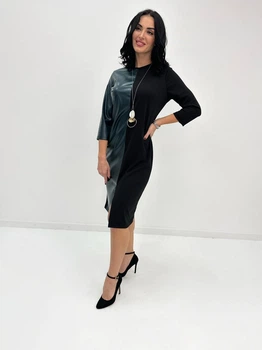 Жіноче плаття міді з екошкірою Fashion 50/52 чорний з темно-зеленим