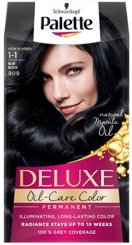 Trwała farba do włosów Palette Deluxe Oil-Care Color z mikroolejkami 909 (1-1) Blue Black (3838824177090)