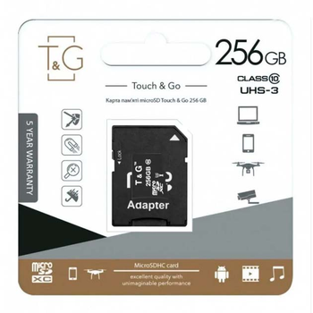 Карта пам'яті TG (T&G) MicroSDXC 256Gb UHS-3 10 Class з адаптером універсальний носій інформації внутрішня пам'ять портативних пристроїв