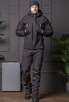 Мужской демисезонный Костюм полиция Softshell с Липучками под Шевроны черный Куртка и брюки L