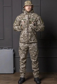 Мужской демисезонный костюм Softshell с Липучками под Шевроны пиксель Куртка и брюки S