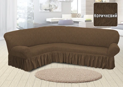 Жаккардовый чехол на угловой диван Volna с юбкой Коричневый