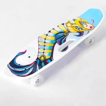 Скейт Пенни Борд Best Board C 40311 Со Светящимися Колесами Абстракция Синий С Желтым