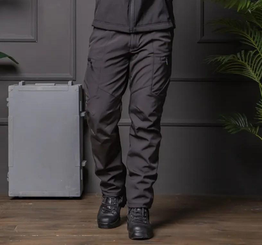Мужские брюки Soft-shell на флисе с высокой посадкой черный цвет / ветрозащитные и водонепроницаемые L