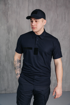 Поло футболка мужская для ДСНС с липучками под шевроны темно-синий цвет ткань CoolPass 44