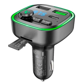 FM-трансмітер модулятор BOROFONE BC48 Broad (QC3.0 2USB/Type-C 18W/3A) car BTV5.0 FM transmitter швидке автомобильне зарядне для телефону з підствіткою Чорний