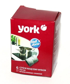 Губка для кухни YORK пропитана мылом, 6 штук в упаковке 005010