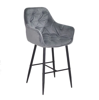Кресло барное мягкое с подлокотниками на черных ножках Onder Mebli CHIC серый OR - 852 BAR 75-BK