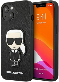 Etui CG Mobile Karl Lagerfeld Saffiano Iconic Karl Patch do Apple iPhone 13 mini Czarny (3666339028176)