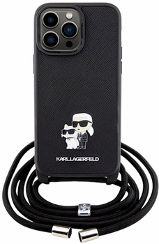 Etui CG Mobile Karl Lagerfeld Crossbody Saffiano Metal Pin Karl&Choupette do Apple iPhone 13 Pro Max Czarny (3666339165703)