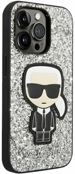 Etui CG Mobile Karl Lagerfeld Glitter Flakes Iconic do Apple iPhone 14 Pro Srebrny (3666339077419)