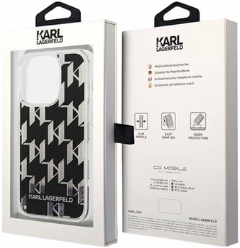 Панель CG Mobile Karl Lagerfeld Liquid Glitter Monogram для Apple iPhone 14 Pro Black (3666339076252)