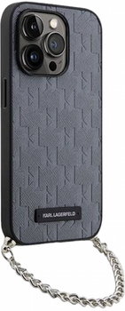 Etui CG Mobile Karl Lagerfeld Saffiano Monogram Chain do Apple iPhone 14 Pro Srebrny (3666339122928)