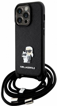 Etui CG Mobile Karl Lagerfeld Crossbody Saffiano Metal Pin Karl&Choupette do Apple iPhone 14 Pro Czarny (3666339165734)
