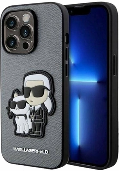 Etui CG Mobile Karl Lagerfeld Saffiano Karl&Choupette do Apple iPhone 14 Pro Srebrny (3666339122768)