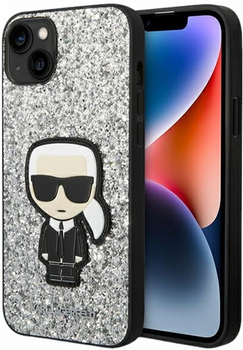 Etui CG Mobile Karl Lagerfeld Glitter Flakes Iconic do Apple iPhone 14 Srebrny (3666339077396)