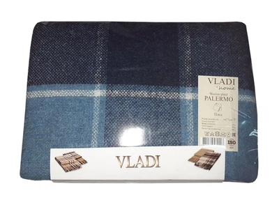 Плед шерстяной Vladi - Палермо №7 Sofa бело-серо-голубой-т.синий 140*200 полуторный
