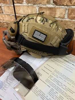Шолом FAST USA NIJ IIIA пісок, Тактичні окуляри, Walkers Razor Активні шумопоглинаючі стрілкові навушники, кавер, кріплення